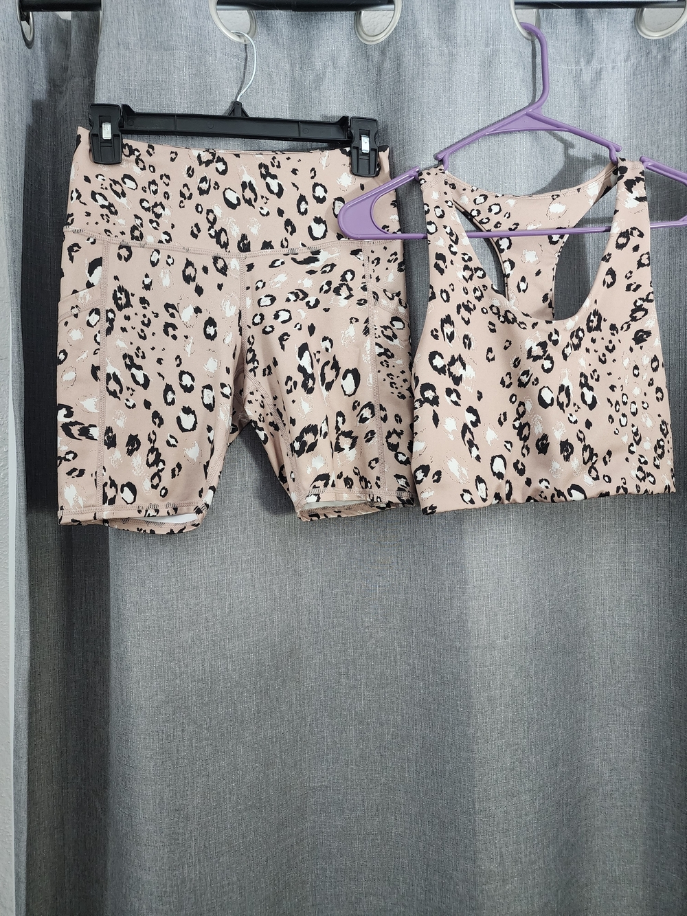 Zella Tan Leopard Print Sports Bra & Shorts Set